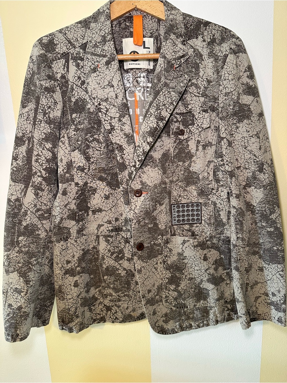 Kuyichi Pure Denim Mens Printed Blazer Jacket Large Organic Cotton Grey